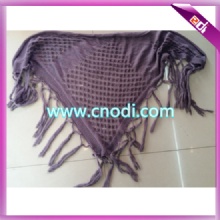 Acrylic knit triangular scarf with tassels